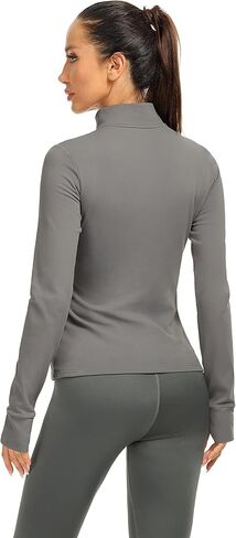 سترة صوفية مبطنة بالصوف نصف سحاب من icyzone للنساء مع فتحات للإبهام، وسترات رياضية دافئة للتمرين in Kuwait