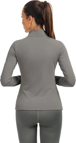 سترة صوفية مبطنة بالصوف نصف سحاب من icyzone للنساء مع فتحات للإبهام، وسترات رياضية دافئة للتمرين in Kuwait