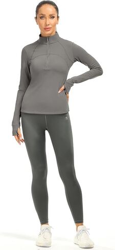 سترة صوفية مبطنة بالصوف نصف سحاب من icyzone للنساء مع فتحات للإبهام، وسترات رياضية دافئة للتمرين in Kuwait