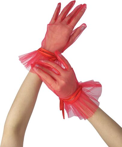 Women's Ruffles Tea Party Mesh Tulle Gloves Christmas Evening Short Gloves Wedding Party Accessory in Saudi Arabia