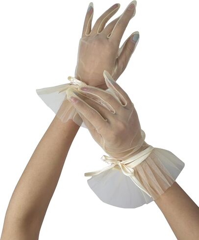 Women's Ruffles Tea Party Mesh Tulle Gloves Christmas Evening Short Gloves Wedding Party Accessory in Saudi Arabia