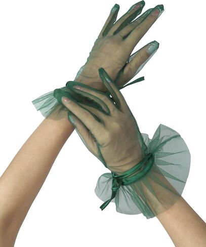 Women's Ruffles Tea Party Mesh Tulle Gloves Christmas Evening Short Gloves Wedding Party Accessory in Saudi Arabia