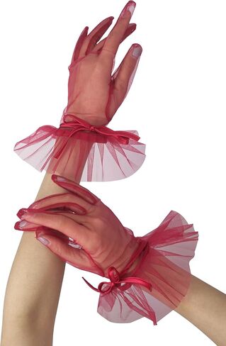 Women's Ruffles Tea Party Mesh Tulle Gloves Christmas Evening Short Gloves Wedding Party Accessory in Saudi Arabia