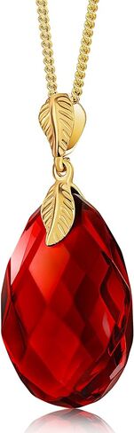 Red Amber Pendant Necklace for Women, Gold Plated Sterling Silver 925 Chain, Polished Gemstone Pendant, Dainty Womens Jewelry in Saudi Arabia