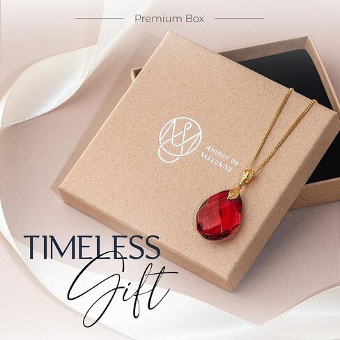 Red Amber Pendant Necklace for Women, Gold Plated Sterling Silver 925 Chain, Polished Gemstone Pendant, Dainty Womens Jewelry in Saudi Arabia