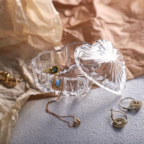 RockTrend Heart-Shaped Colored Glass Storage Box Embossed Jewelry Box Candy Box with Lid-Blue in Saudi Arabia