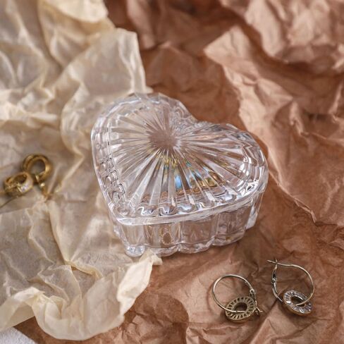 RockTrend Heart-Shaped Colored Glass Storage Box Embossed Jewelry Box Candy Box with Lid-Blue in Saudi Arabia
