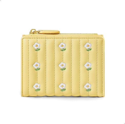 Flower Tri-Fold Wallet Cute Small Cash Wallets for Women Girls Slim Print Purse Cash Card Holder with Photo Window Trendy kawaii Youthful (Short-3-yellow) in Kuwait