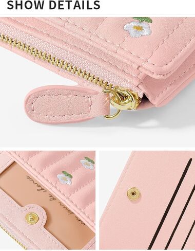Flower Tri-Fold Wallet Cute Small Cash Wallets for Women Girls Slim Print Purse Cash Card Holder with Photo Window Trendy kawaii Youthful (Short-3-yellow) in Kuwait