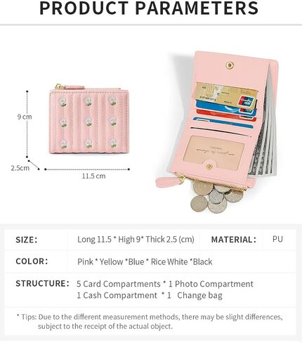 Flower Tri-Fold Wallet Cute Small Cash Wallets for Women Girls Slim Print Purse Cash Card Holder with Photo Window Trendy kawaii Youthful (Short-3-yellow) in Kuwait
