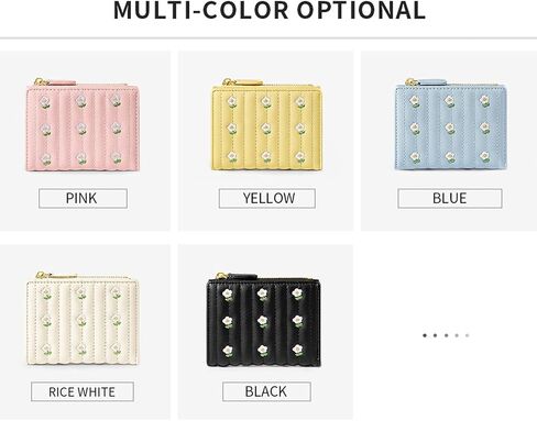 Flower Tri-Fold Wallet Cute Small Cash Wallets for Women Girls Slim Print Purse Cash Card Holder with Photo Window Trendy kawaii Youthful (Short-3-yellow) in Kuwait