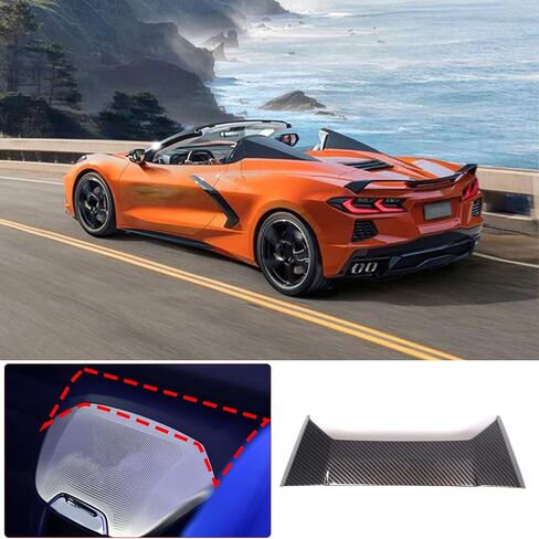 غطاء مكبر الصوت العلوي الخلفي ABS متوافق مع Corvette C8 Stingray 2020-2023، ملحقات غطاء شبكة مكبر الصوت العلوي لوحدة التحكم (تكوين منخفض، نمط ألياف الكربون) in Saudi Arabia