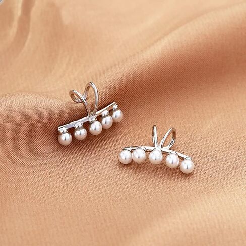 Reffeer Solid 925 Sterling Silver Pearl Cuff Earrings Clip Ons for Women Pearl Wrap Earrings Climber in Saudi Arabia