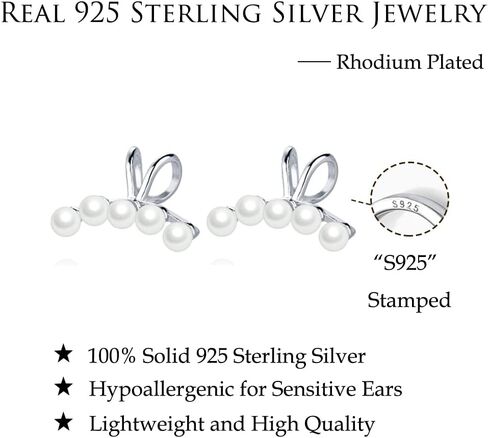 Reffeer Solid 925 Sterling Silver Pearl Cuff Earrings Clip Ons for Women Pearl Wrap Earrings Climber in Saudi Arabia