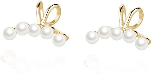 Reffeer Solid 925 Sterling Silver Pearl Cuff Earrings Clip Ons for Women Pearl Wrap Earrings Climber in Saudi Arabia