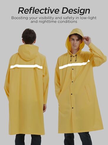 Mens Long Safety Rain Coats with Air Vents Reflective Stripes Waterproof Packable Rain Jacket with Hood Lightweight in Saudi Arabia