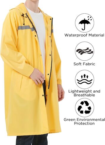 Mens Long Safety Rain Coats with Air Vents Reflective Stripes Waterproof Packable Rain Jacket with Hood Lightweight in Saudi Arabia