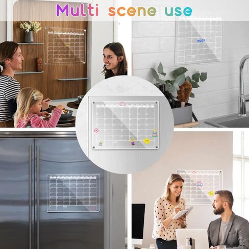 Acrylic Magnetic Calendar for Fridge,2 Set Fridge Calendar Dry Erase Board,Clear Reusable Refrigerator Calendar,Whiteboard Planner Includes 6 Color Magnetic Markers(16"x12"Inches) in Saudi Arabia