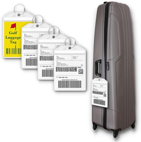 Golf Bag Luggage Tag - Extra Large 9" x 6", Waterproof Plastic Zipper Pouch, PVC Bag Tags for Golf Bag - Sealable Label Holder for Golf Bag (4) in Saudi Arabia