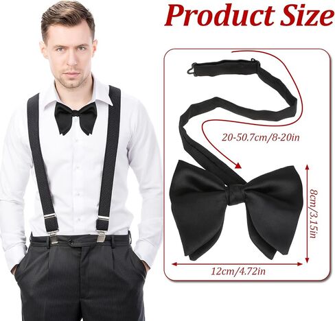 Tuxedo Bow Tie, Oversized Bow Ties for Men Big Black Bowtie Adjustable Oversize Horn Black Bow Ties for Men Pre Tied Bowtie Solid Color for Vintage Tuxedo Parties Wedding Graduation Formal Wear in Saudi Arabia