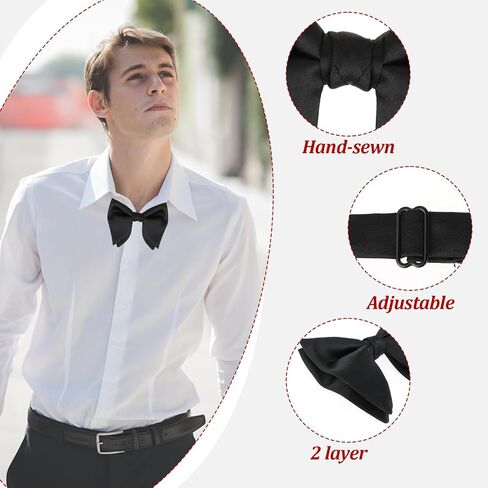 Tuxedo Bow Tie, Oversized Bow Ties for Men Big Black Bowtie Adjustable Oversize Horn Black Bow Ties for Men Pre Tied Bowtie Solid Color for Vintage Tuxedo Parties Wedding Graduation Formal Wear in Saudi Arabia