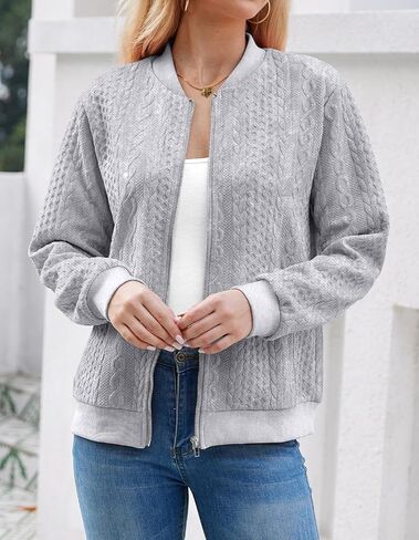 Women's Zip Up Cardigan Sweater Cable Hoodies Long Sleeve Jacket Outfits Crewneck Casual Coat in Saudi Arabia