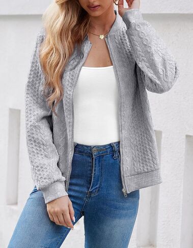 Women's Zip Up Cardigan Sweater Cable Hoodies Long Sleeve Jacket Outfits Crewneck Casual Coat in Saudi Arabia