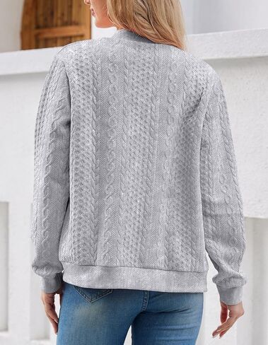 Women's Zip Up Cardigan Sweater Cable Hoodies Long Sleeve Jacket Outfits Crewneck Casual Coat in Saudi Arabia