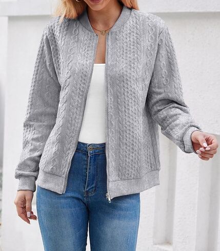 Women's Zip Up Cardigan Sweater Cable Hoodies Long Sleeve Jacket Outfits Crewneck Casual Coat in Saudi Arabia