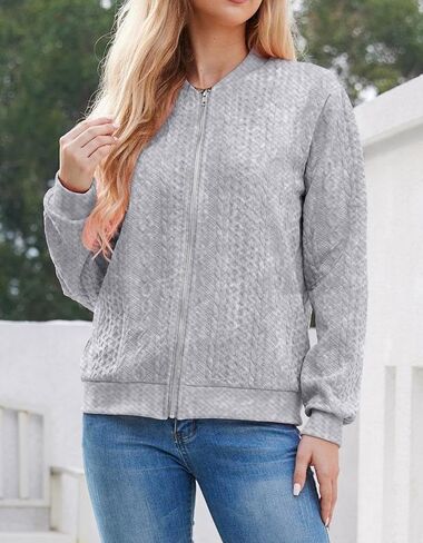 Women's Zip Up Cardigan Sweater Cable Hoodies Long Sleeve Jacket Outfits Crewneck Casual Coat in Saudi Arabia
