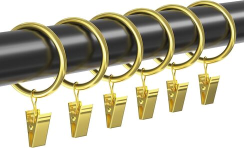 24 Pack Black Curtain Rings with Clips, Curtain Hooks for Hanging, Heavy Duty Drapery Rings, Polish Rustproof Curtain Clips Hangers for Drapes, 1.26" Interior Diameter, Fits up to 1" Rods in Kuwait