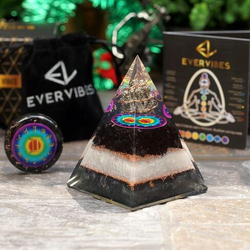 Horoscope Orgone Pyramid & Palm Stone Set, Healing Crystal Aquarius Zodiac Sign Gift Set made of Pyrite & Angelite for Calmness and Rejuvenation in Saudi Arabia