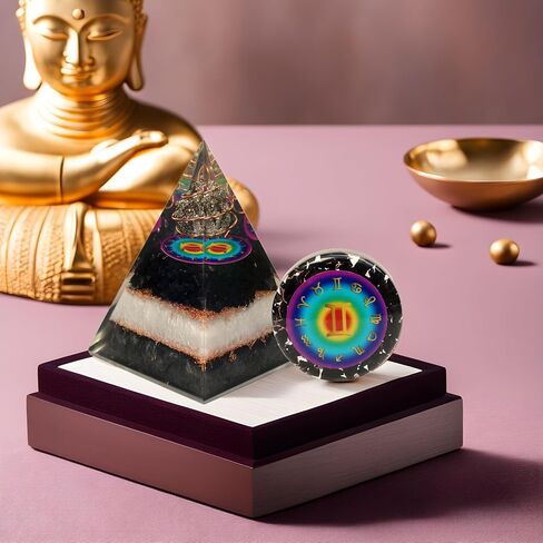 Horoscope Orgone Pyramid & Palm Stone Set, Healing Crystal Aquarius Zodiac Sign Gift Set made of Pyrite & Angelite for Calmness and Rejuvenation in Saudi Arabia