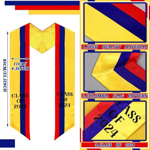 Colombia Graduation Stole Sash Class of 2024 Colombia Flag Stole Sash Countries Honor Stole Sash for Study Aboard International Colombia Student Accessories in Saudi Arabia