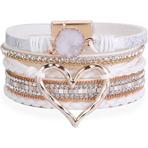 النساء الفتيات القلب الحب الأساور الجلدية متعددة الطبقات يلتف معصمه الطبقات التفاف الإسورة الكفة المغناطيسي أساور مشبك لأمي ابنة عيد ميلاد in Kuwait