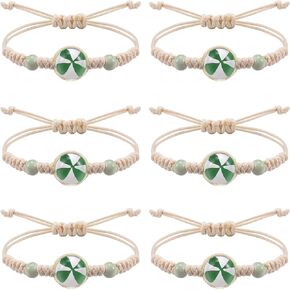6 Pieces Lucky Four Leaf Clover Bracelet St. Patrick's Day Bracelets Handmade Braided Adjustable Leather Rope Dried Pressed Flowers Jewelry Gift for Women Girls Teens