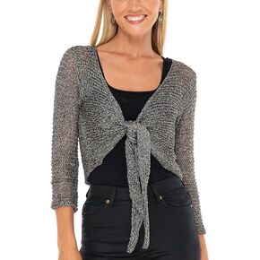 SHU-SHI Womens Cropped Sheer Shrug Tie Top Open Front Cardigan Knit Sweater