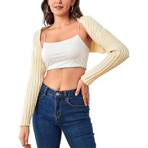 GORGLITTER Cardigan Sweaters for Women Open Front Knit Bolero Long Sleeve Shrug Crop Tops