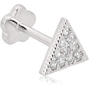 AVORA 14K Gold Clustered Simulated Diamond CZ Triangle Cartilage Piercing Flat Back Earring Body Jewelry (18 Gauge)