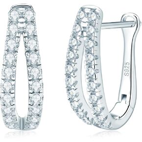 AINUOSHI Split Hoop Huggie Earrings, Twist Double Huggie Earrings, Sterling Silver Double Hoop Earrings for Single Piercing, White Gold and Yellow Gold, Hypoallergenic, Jewelry Gifts Box Packed