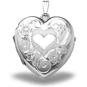 PicturesOnGold.com Sterling Silver Heart Four Photo Locket - 1-1/4 Inch X 1-1/4 Inch Solid Sterling Silver with Engraving