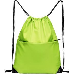Drawstring Backpack, 210D Nylon Foldable Sports Gym Drawstring Tote Bag pack Sack W Zipper Side Pocket For Men Women Brown