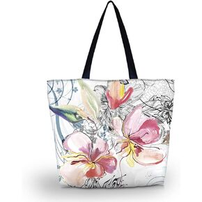 ICOLOR Purple Butterfly Gym Bag Tote Bags Shoulder Bag Beach Bag with Zipper for Men Women,Reusable Gym Picnic Travel Beach Shopping Work Daily Use Shoppers Tote(GymBag-09)