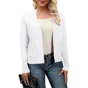 AAMILIFE Women’s Long Sleeve Cardigan Knit Sweaters Bolero Open Front Short Shrugs Cropped Cardigan with Pocket