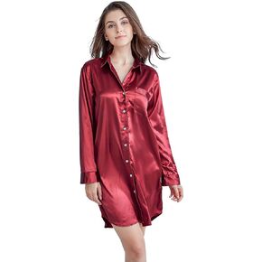 TONY AND CANDICE Women’s Sleep Shirt, Satin Pajama Top Long Sleeve Nightshirt