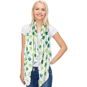 Skylety St. Patrick's Day Printed Scarf Long Shamrock Shawl Irish Theme Scarf for Holiday Outfits Accessories