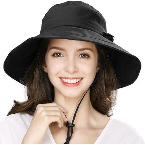 Comhats Packable Summer Cotton Sun Hat Bucket for Women UV Protection Wide Brim Beach Gardening Travel