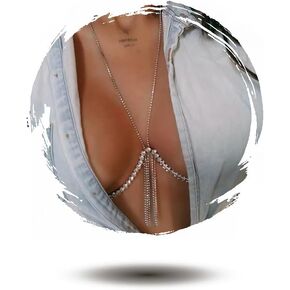 Formery Crystal Body Chest Chain Silver Rhinestone Tassel Bra Body Jewelry for Women Beach Nightclub Party Bikini Accessories