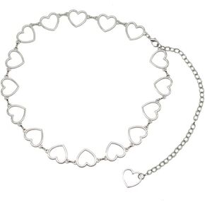 Heart Waist Chain Belt for Women Y2K Silver Body Chains for Women Girls Body Belly Chains for Dress Jeans Bikini Waist Chain Jewelry for Women Heart Waist Bikini Chains