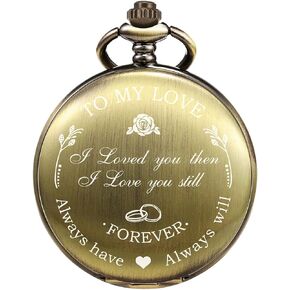Mens Womens Quartz Personalized Pocket Watch Engraved Engraving Customized with Chain Gift Box Wedding Gift for Groomsman Bestman Husband Dad Love